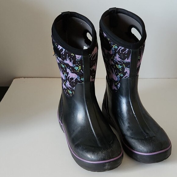 BOGS | Rain Boots Classic II Unicorn Awesome Black Purple Youth Sz 5 - Picture 3 of 5